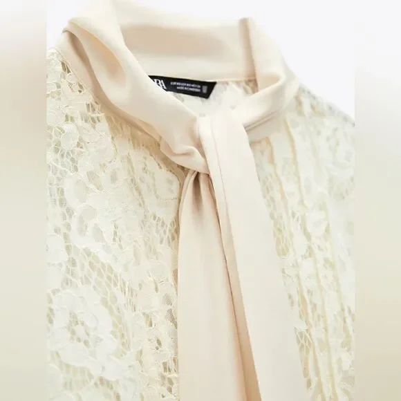 ZARA LACE SHIRT WITH TIED DETAIL - Picture 6 of 7